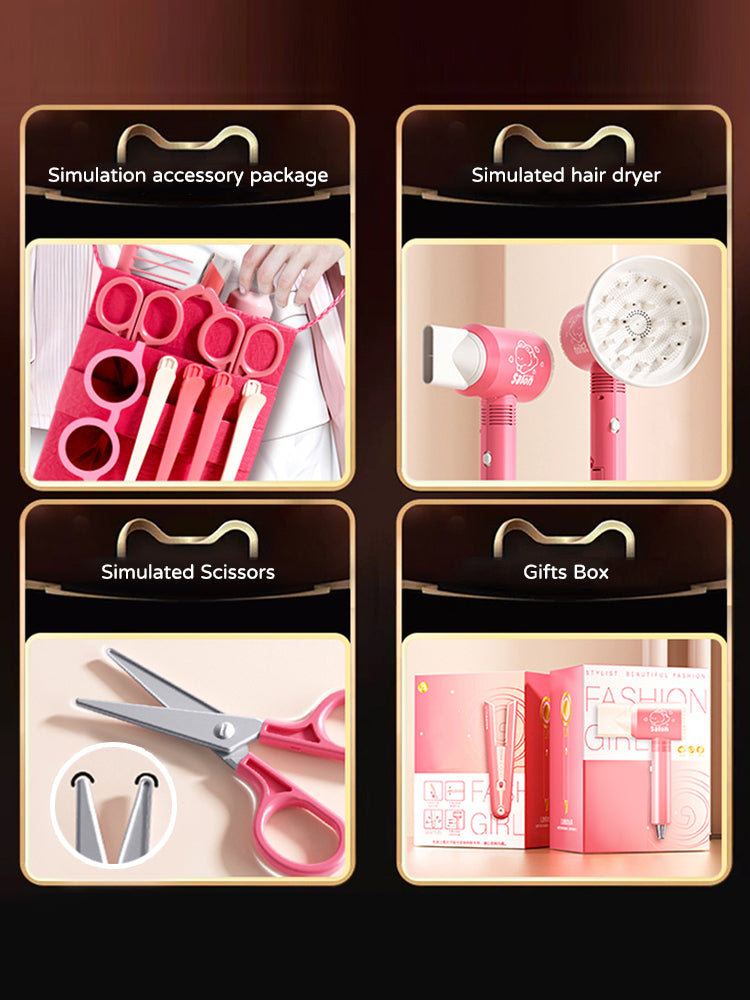Kids Haircut Kit Set with Hair Dryer, Scissors, and Pretend Play Accessories, Educational Toy for Girls Birthday Gifts