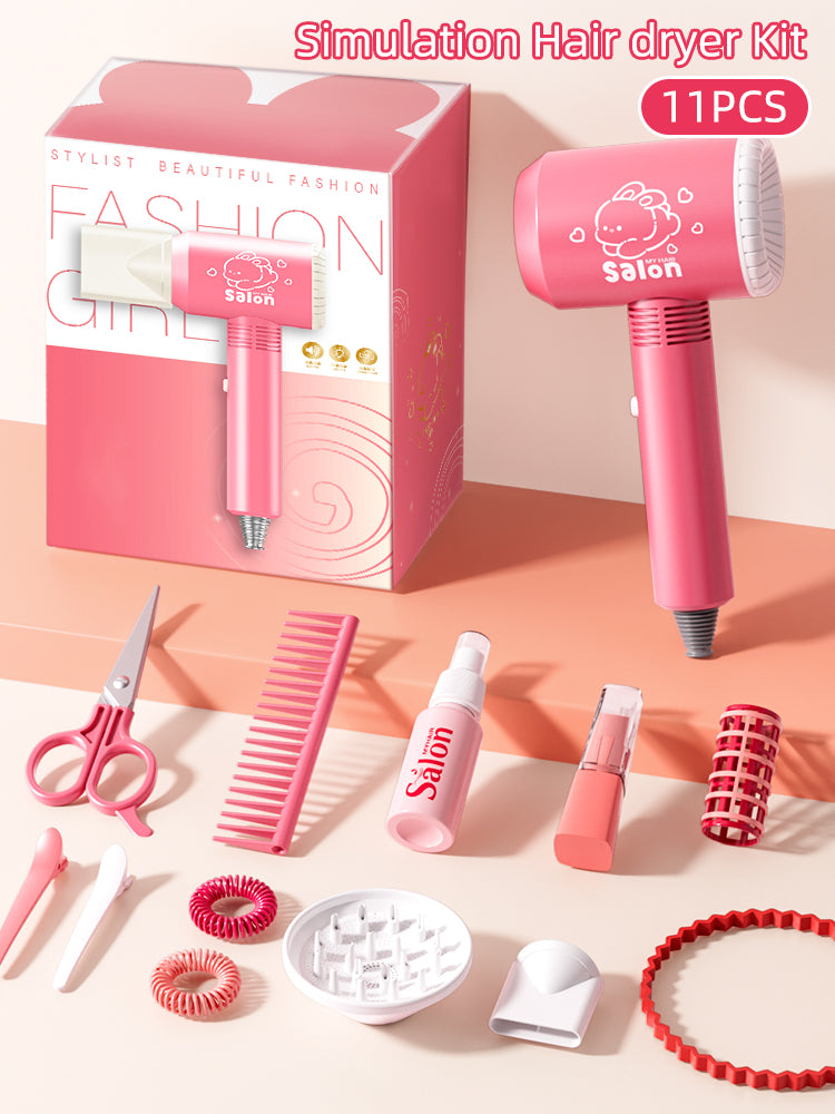 Kids Haircut Kit Set with Hair Dryer, Scissors, and Pretend Play Accessories, Educational Toy for Girls Birthday Gifts