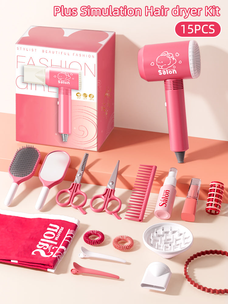 Kids Haircut Kit Set with Hair Dryer, Scissors, and Pretend Play Accessories, Educational Toy for Girls Birthday Gifts