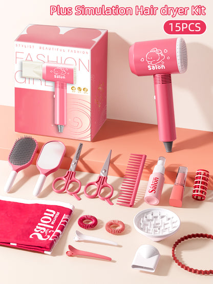Kids Haircut Kit Set with Hair Dryer, Scissors, and Pretend Play Accessories, Educational Toy for Girls Birthday Gifts