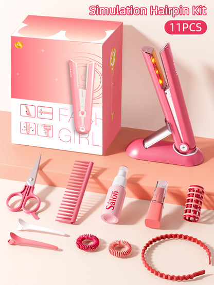 Kids Haircut Kit Set with Hair Dryer, Scissors, and Pretend Play Accessories, Educational Toy for Girls Birthday Gifts