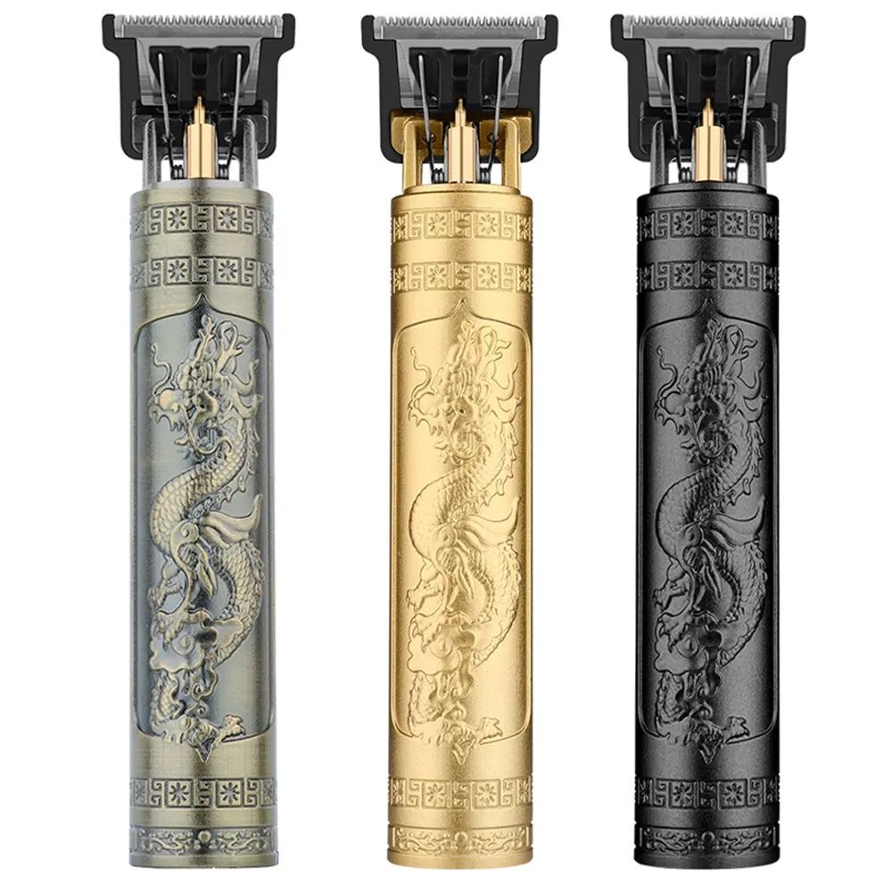 Professional T9 Hair Clipper – Vintage Rechargeable Trimmer & Shaver for Men (Dragon Buddha Design