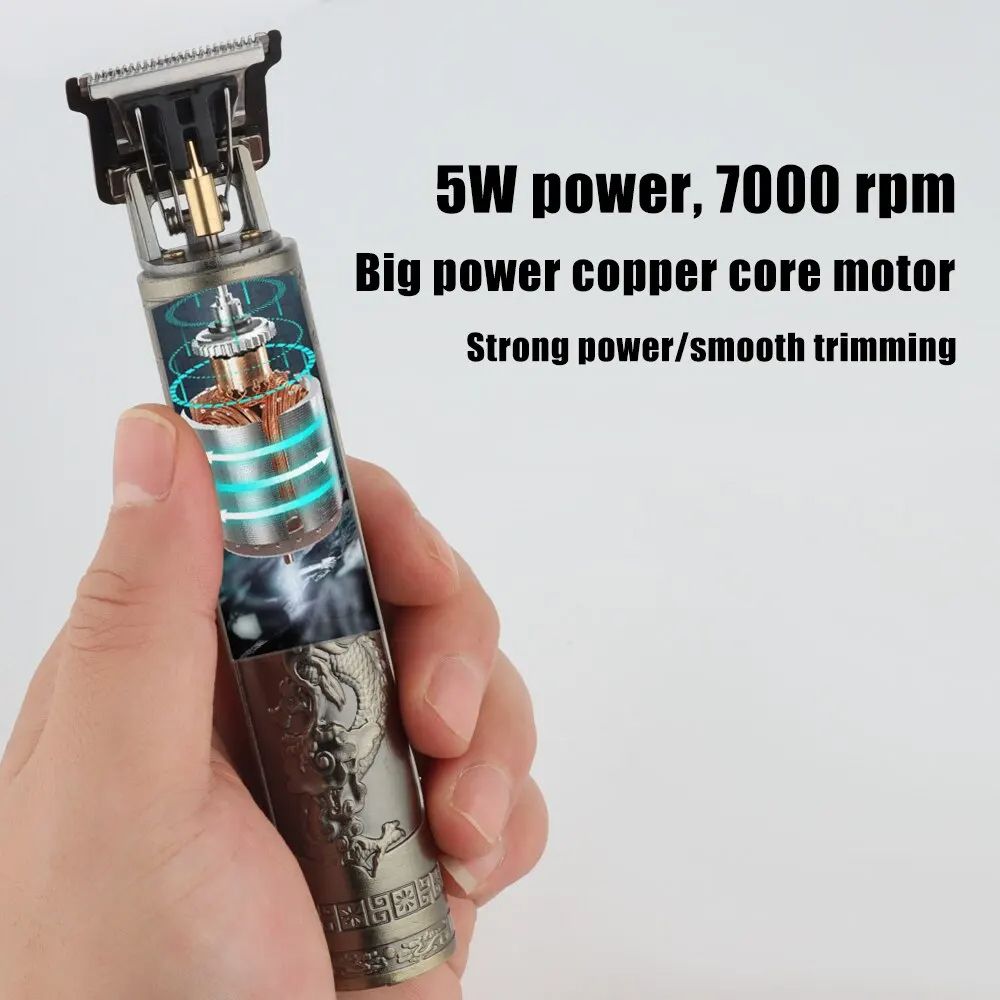 Professional T9 Hair Clipper  Vintage Rechargeable Trimmer  Shaver For Men Dragon Buddha Design 1