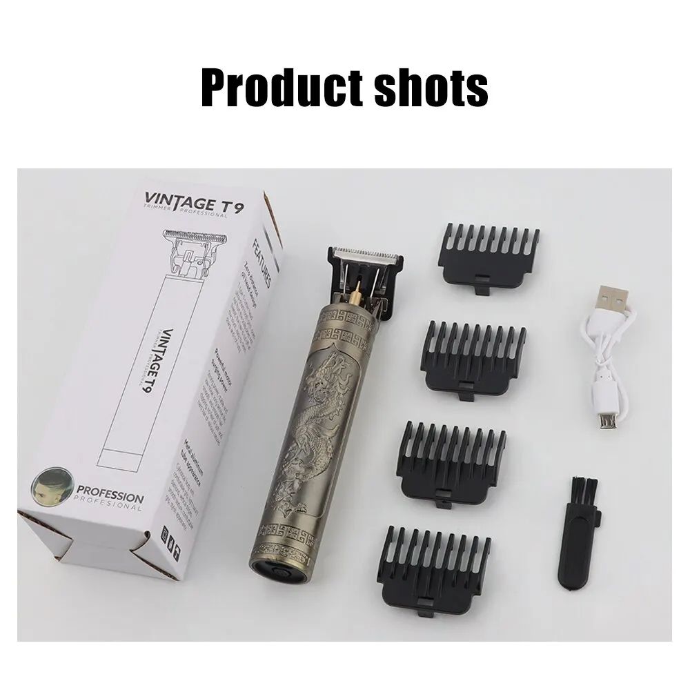 Professional T9 Hair Clipper  Vintage Rechargeable Trimmer  Shaver For Men Dragon Buddha Design 3