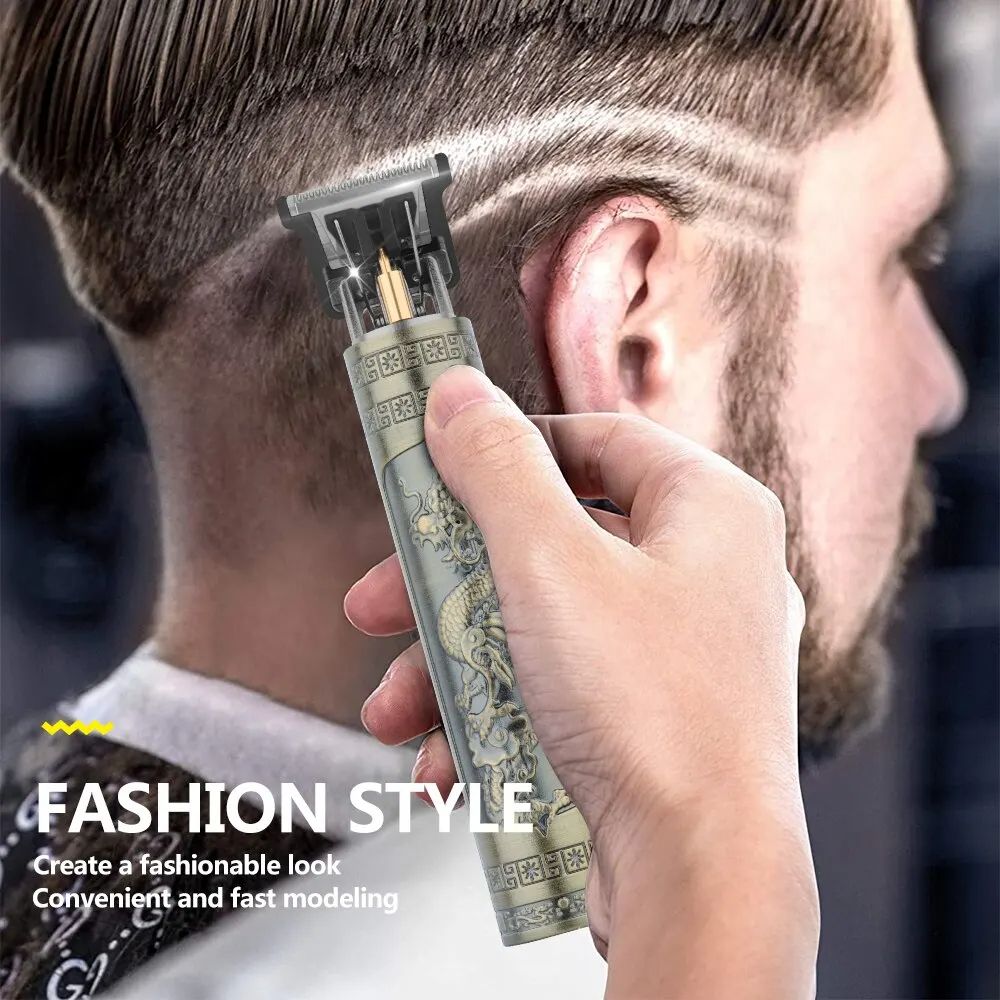 Professional T9 Hair Clipper  Vintage Rechargeable Trimmer  Shaver For Men Dragon Buddha Design 4