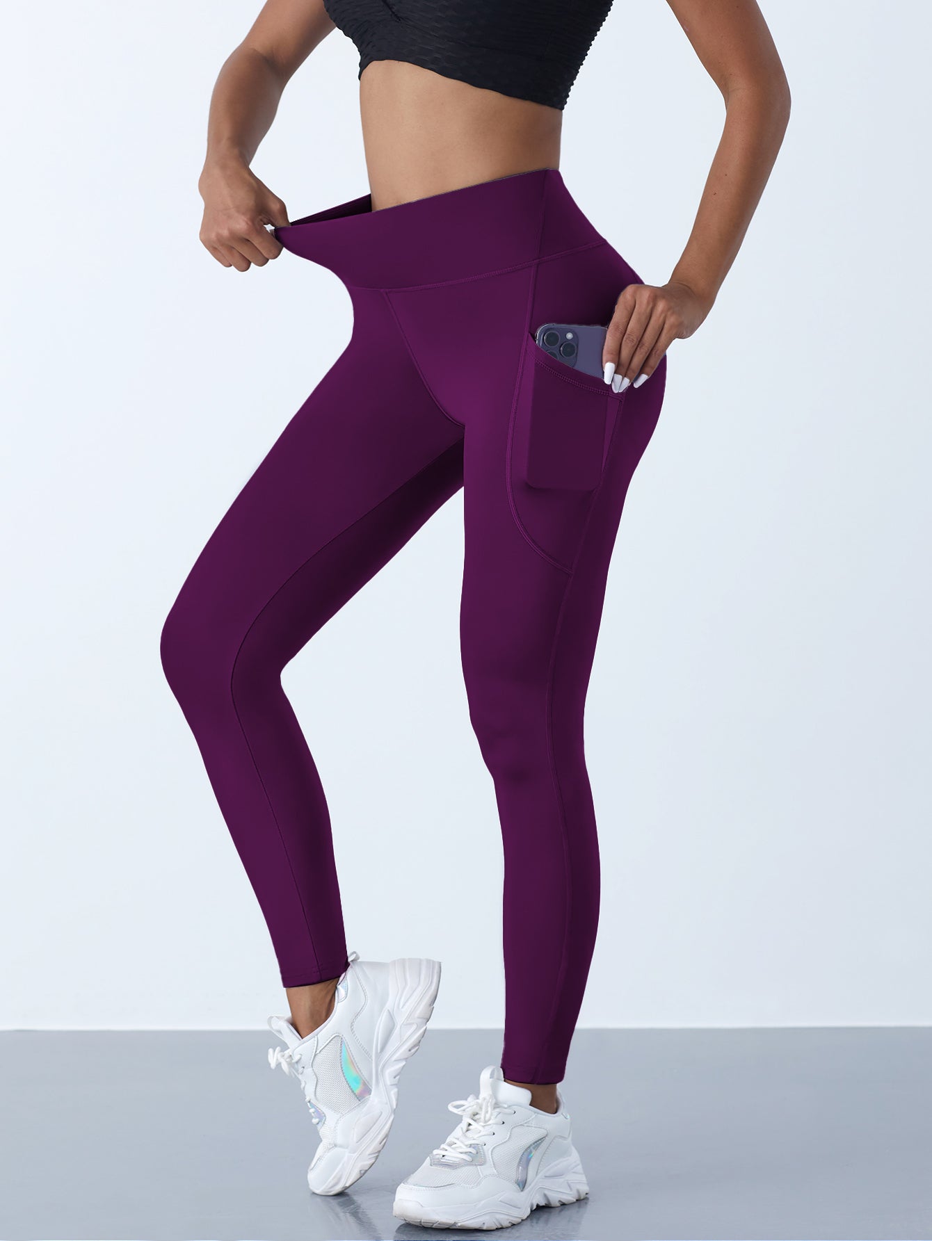 High Waist Yoga Pants With Pockets Womens Stretch Workout Leggings Tummy Control Fitness Tights For 13