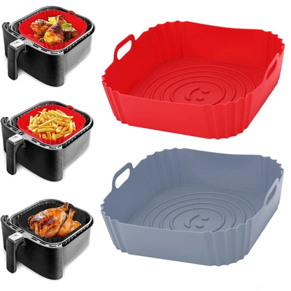 Silicone Air Fryer Basket Reusable Non Stick Pan Liner for Oven, Pizza & Fried Chicken Baking Tray Accessories