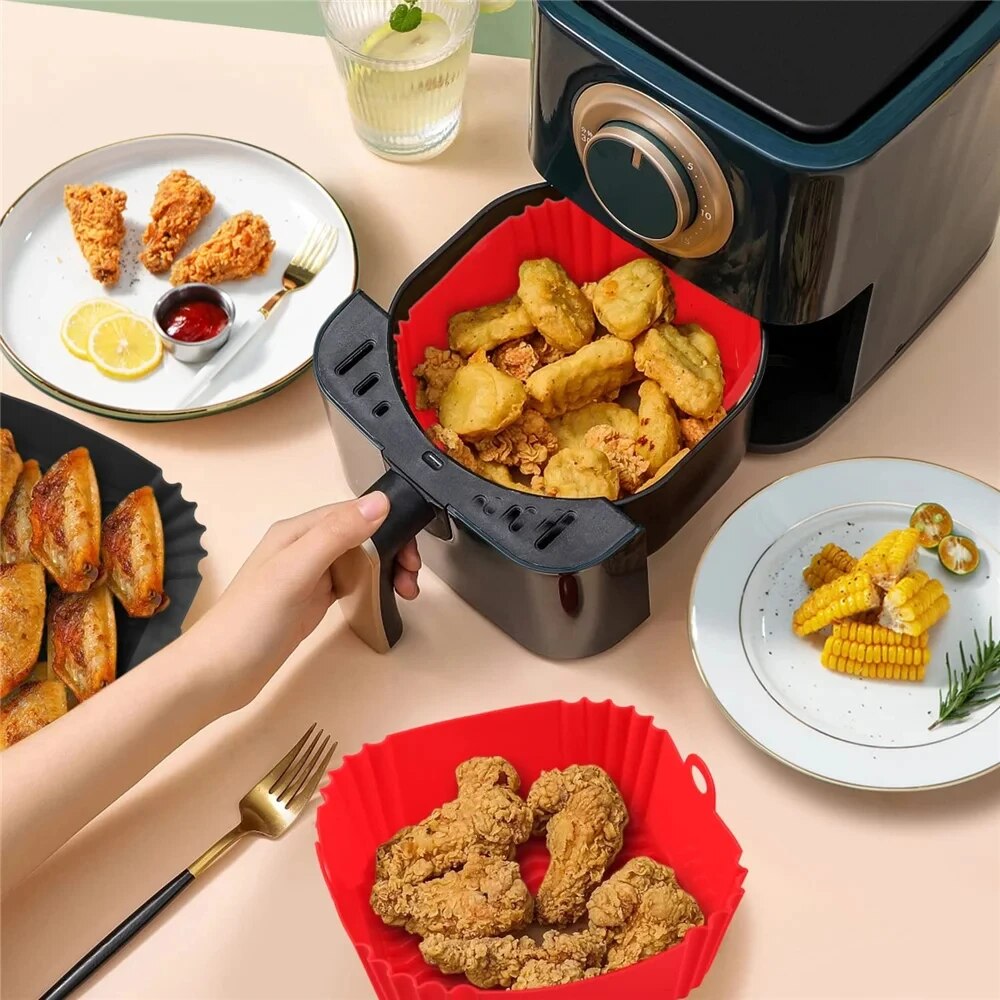 Silicone Air Fryer Basket Reusable Non Stick Pan Liner For Oven Pizza  Fried Chicken Baking Tray Ac 2