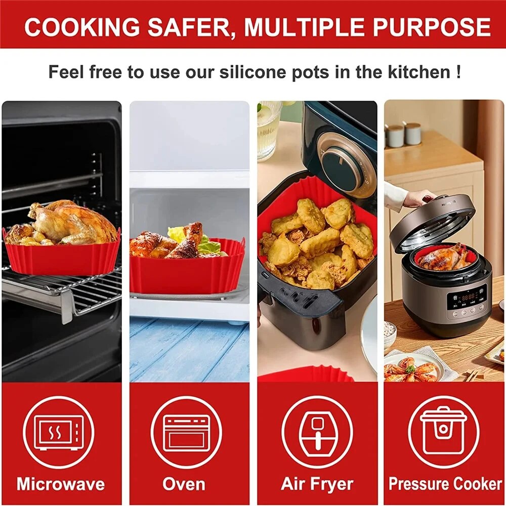 Silicone Air Fryer Basket Reusable Non Stick Pan Liner For Oven Pizza  Fried Chicken Baking Tray Ac 3