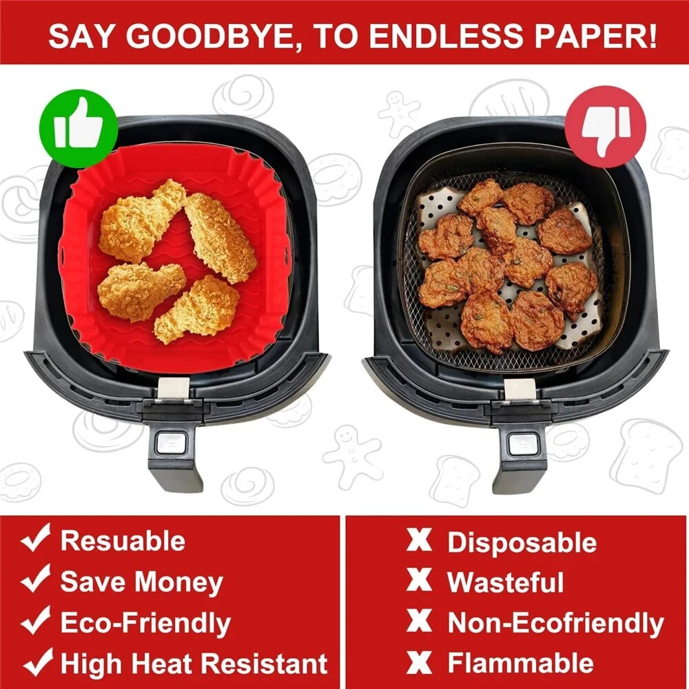 Silicone Air Fryer Basket Reusable Non Stick Pan Liner For Oven Pizza  Fried Chicken Baking Tray Ac 4