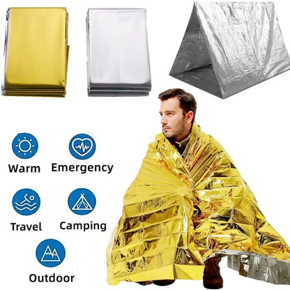 Emergency Thermal Blanket Reflective First Aid Survival Wrap Waterproof Windproof & Reusable for Camping & Car Kits
