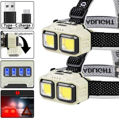 Powerful COB Headlamp Torch USB Rechargeable Waterproof Headlight for Camping Fishing  Mining