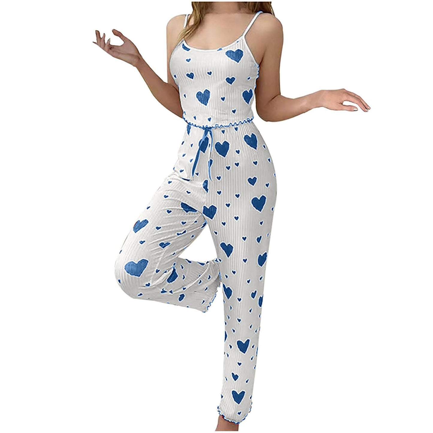 Trendy Women Pajamas Comfy Short Vest  Breathable Trouser Set Casual Love Print Lounge Wear 8