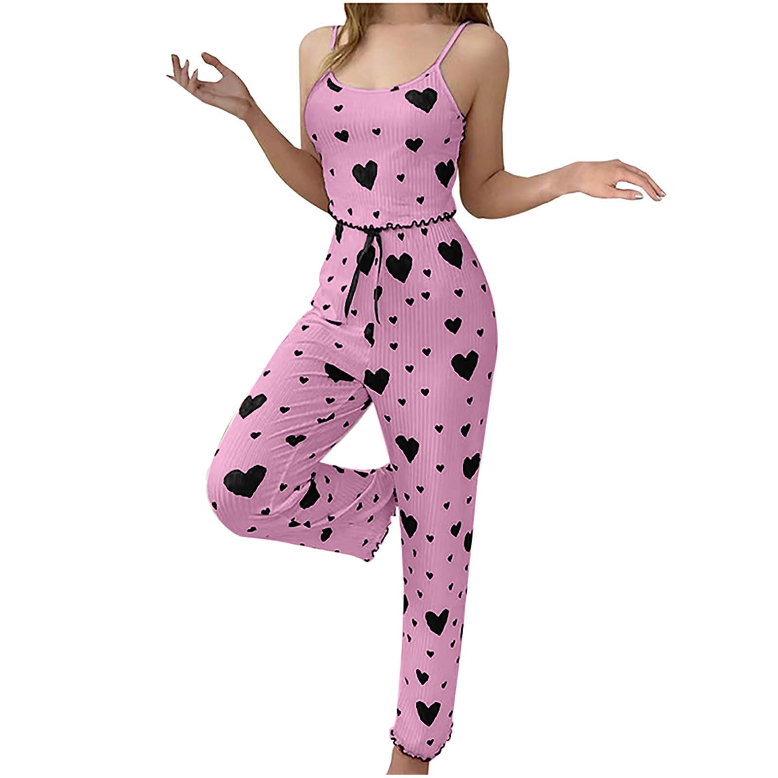 Trendy Women Pajamas Comfy Short Vest  Breathable Trouser Set Casual Love Print Lounge Wear 6