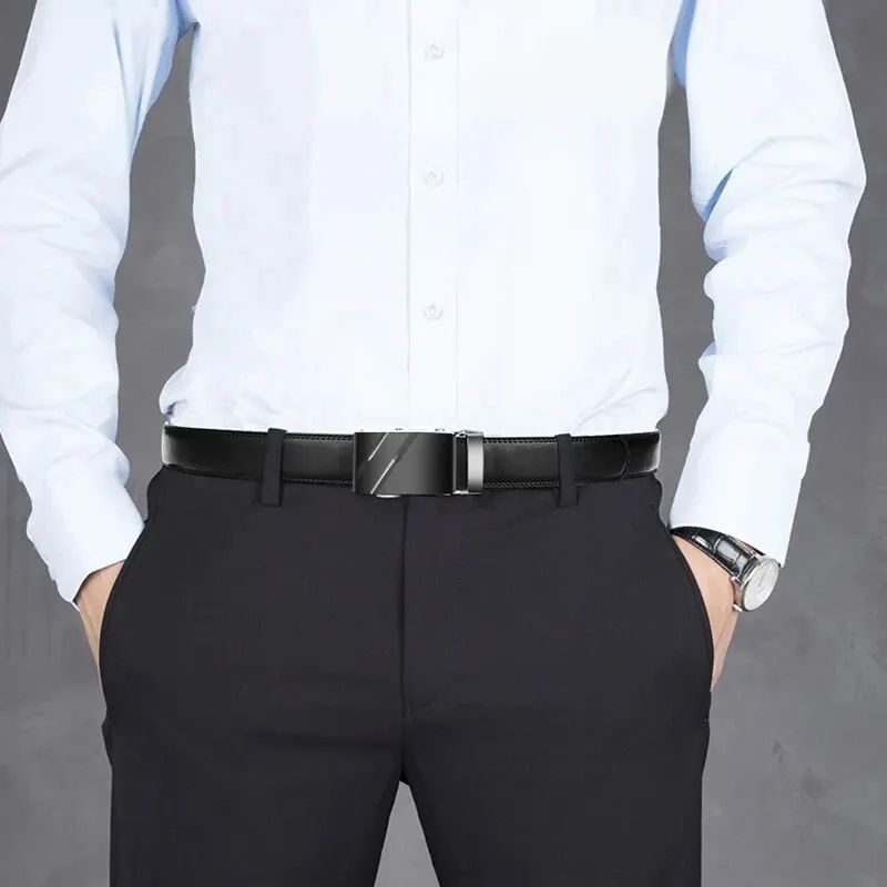 Luxury Belt for Men, High-Quality PU Leather Glossy Belt with Lychee Pattern, Unisex Dress & Casual Wear