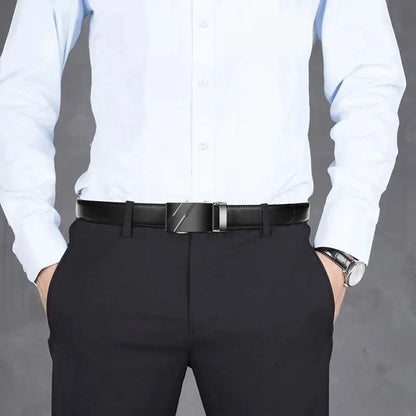 Luxury Belt for Men, High-Quality PU Leather Glossy Belt with Lychee Pattern, Unisex Dress & Casual Wear