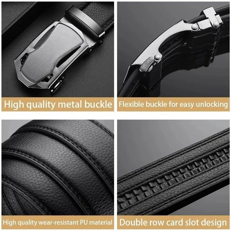 Luxury Belt For Men HighQuality PU Leather Glossy Belt With Lychee Pattern Unisex Dress  Casual Wea 2