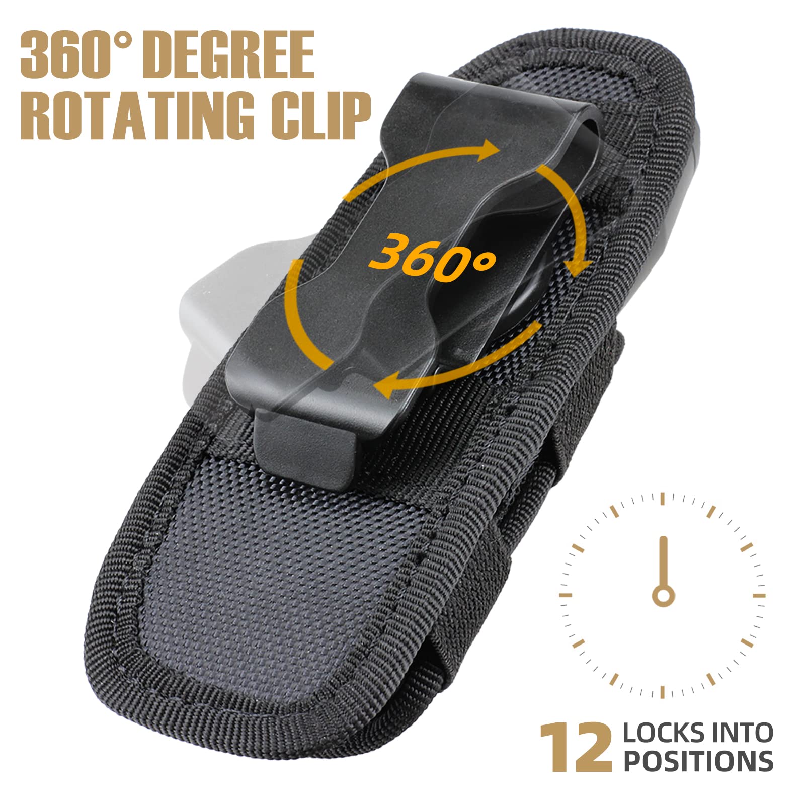 Tactical Flashlight Pouch with Rotatable Belt Clip Universal Holster for Torch Carry