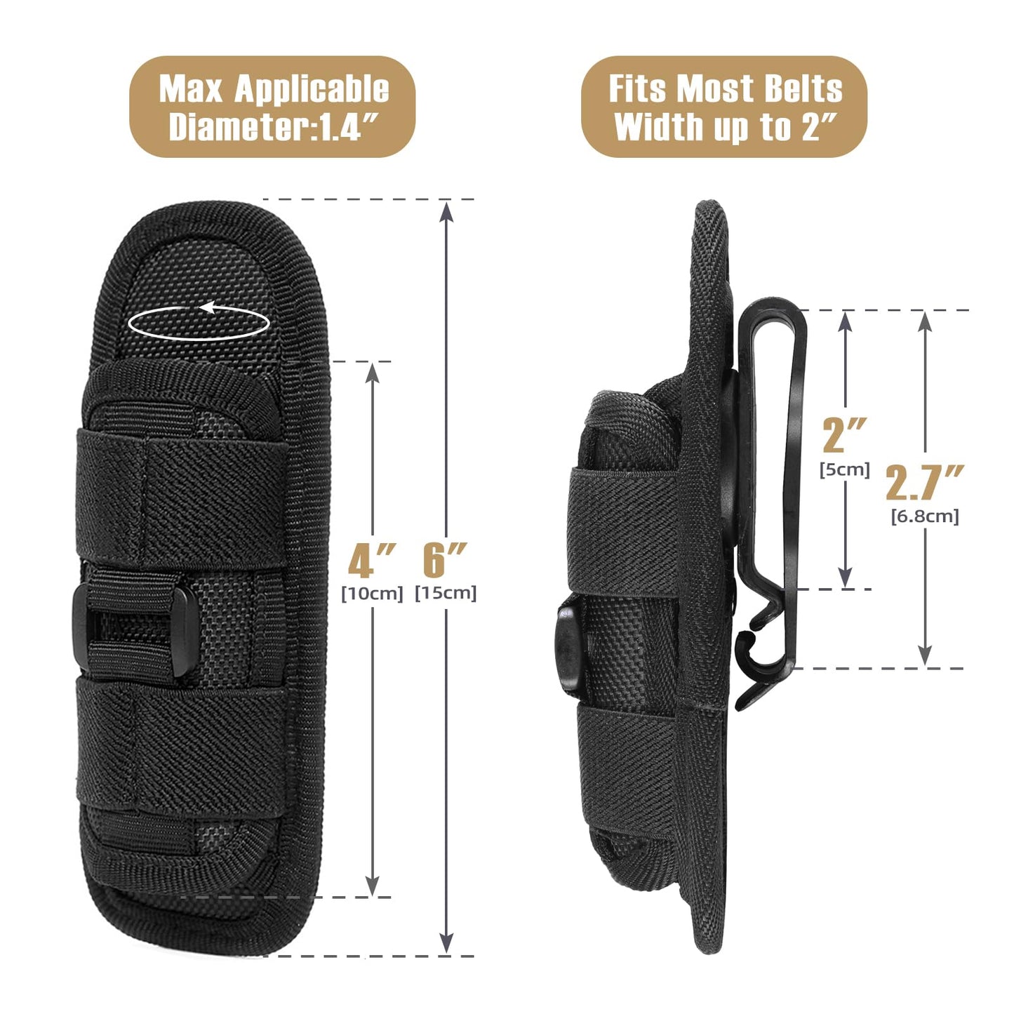 Tactical Flashlight Pouch with Rotatable Belt Clip Universal Holster for Torch Carry