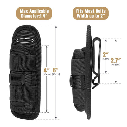 Tactical Flashlight Pouch with Rotatable Belt Clip Universal Holster for Torch Carry