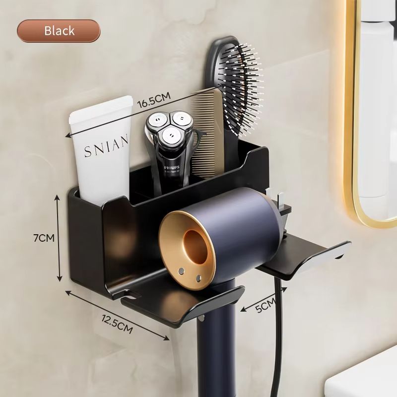 WallMounted Hair Dryer Holder  Straightener Organizer NoDrill Bathroom Storage Shelf 7