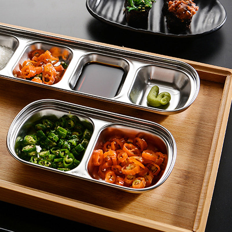 Stainless Steel Divided Dip Bowls Multi Compartment Condiment Tray For BBQ Ketchup Vinegar  Spices  2