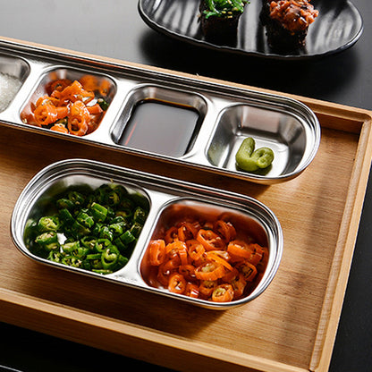 Stainless Steel Divided Dip Bowls Multi Compartment Condiment Tray For BBQ Ketchup Vinegar  Spices  2
