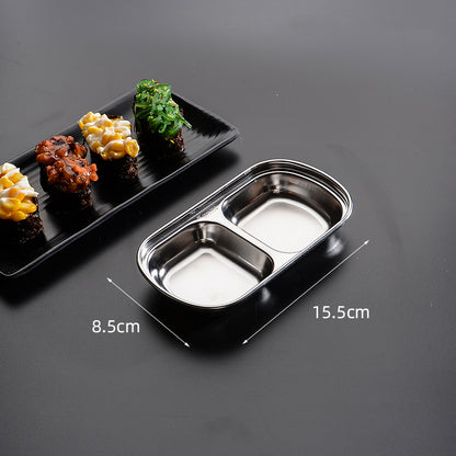 Stainless Steel Divided Dip Bowls Multi Compartment Condiment Tray For BBQ Ketchup Vinegar  Spices  5