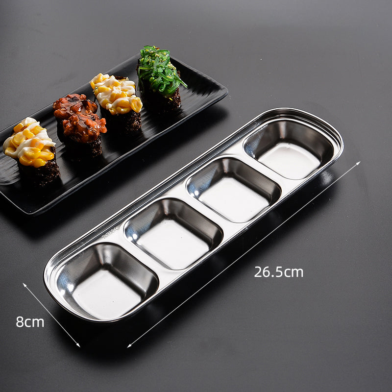 Stainless Steel Divided Dip Bowls Multi Compartment Condiment Tray For BBQ Ketchup Vinegar  Spices  6