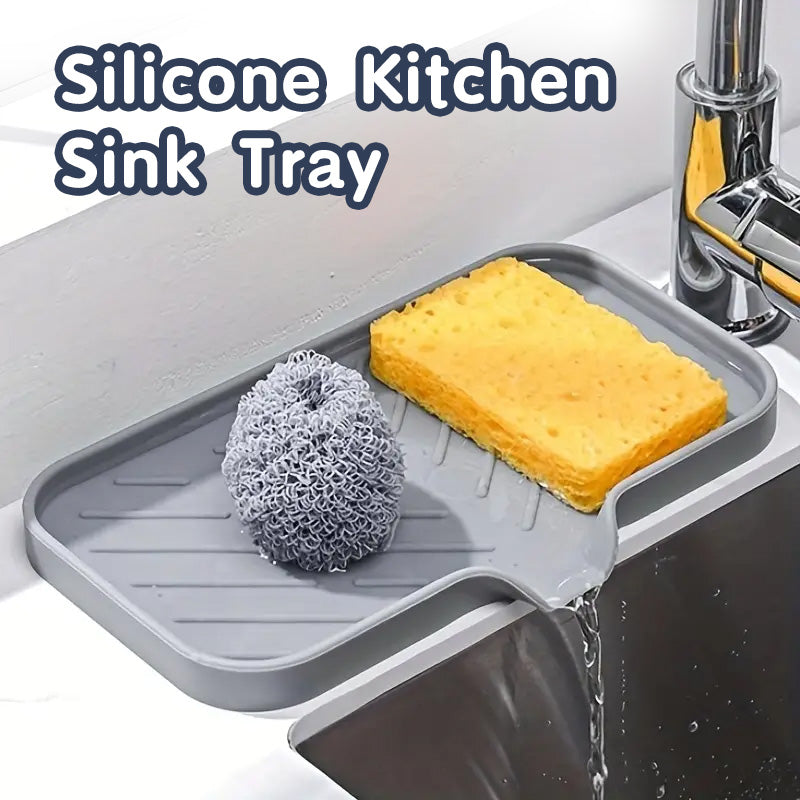 Kitchen Sink Organizer Silicone Faucet Mat with Soap Tray & Drain Pad Non Slip Countertop Drying Mat for Sponges