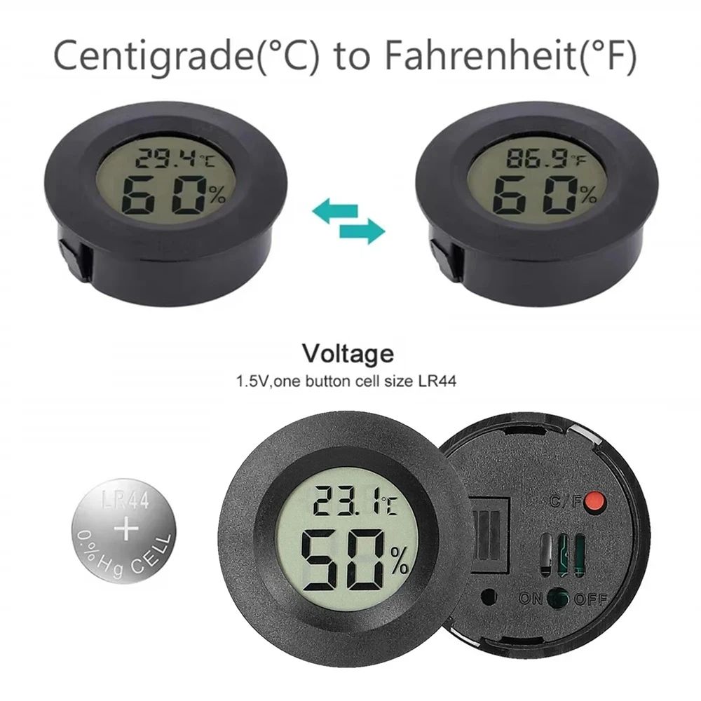 Mini Hygrometer Thermometer Round Digital LCD Monitor For Indoor Room Fahrenheit  Celsius Humidity  4