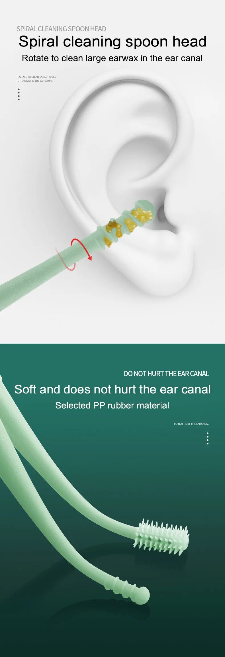 Spiral Ear Cleaner Tool  Soft Silicone DoubleEnded Earpick For Safe Wax Curette Remover 10