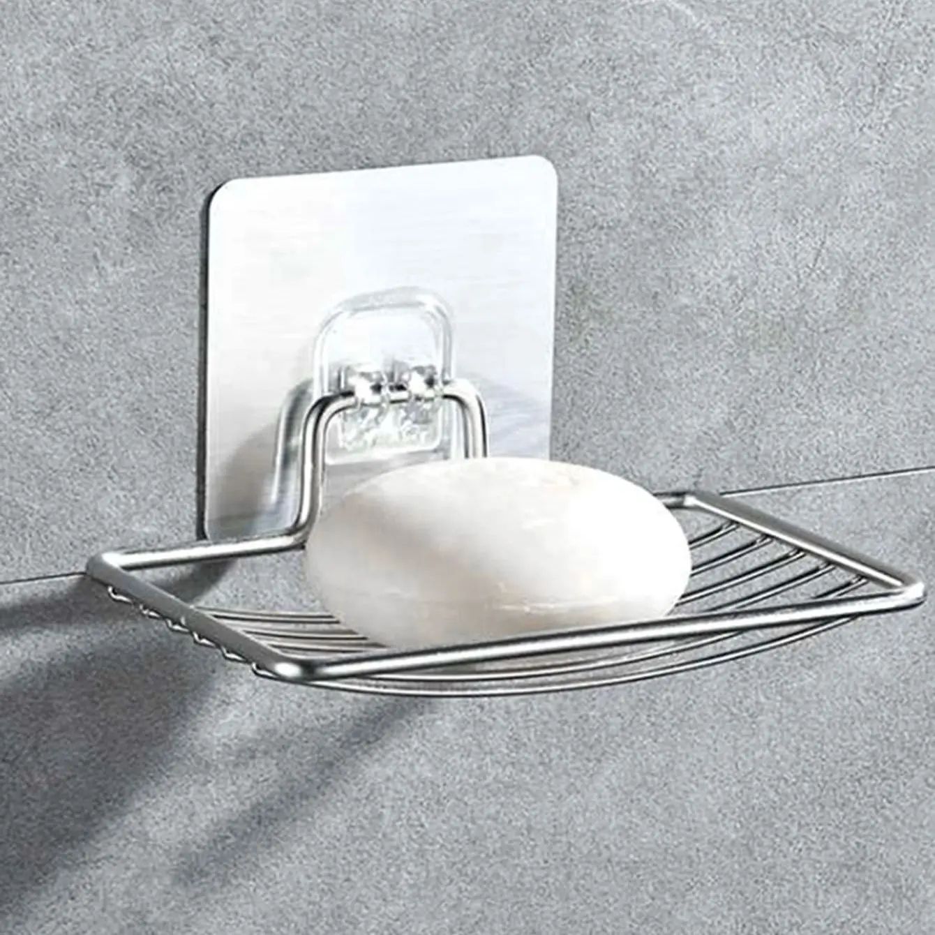 Stainless Steel Soap Rack, Punch-Free Nail-Free Bathroom Shelf with Single Layer Drain Wall & Sucker Mount