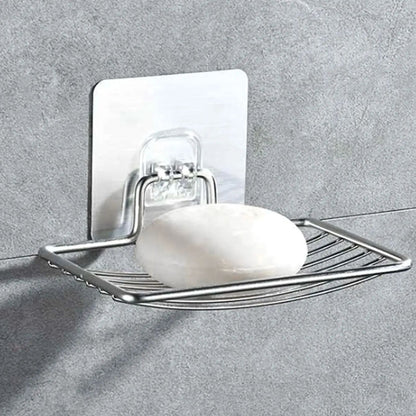 Stainless Steel Soap Rack, Punch-Free Nail-Free Bathroom Shelf with Single Layer Drain Wall & Sucker Mount