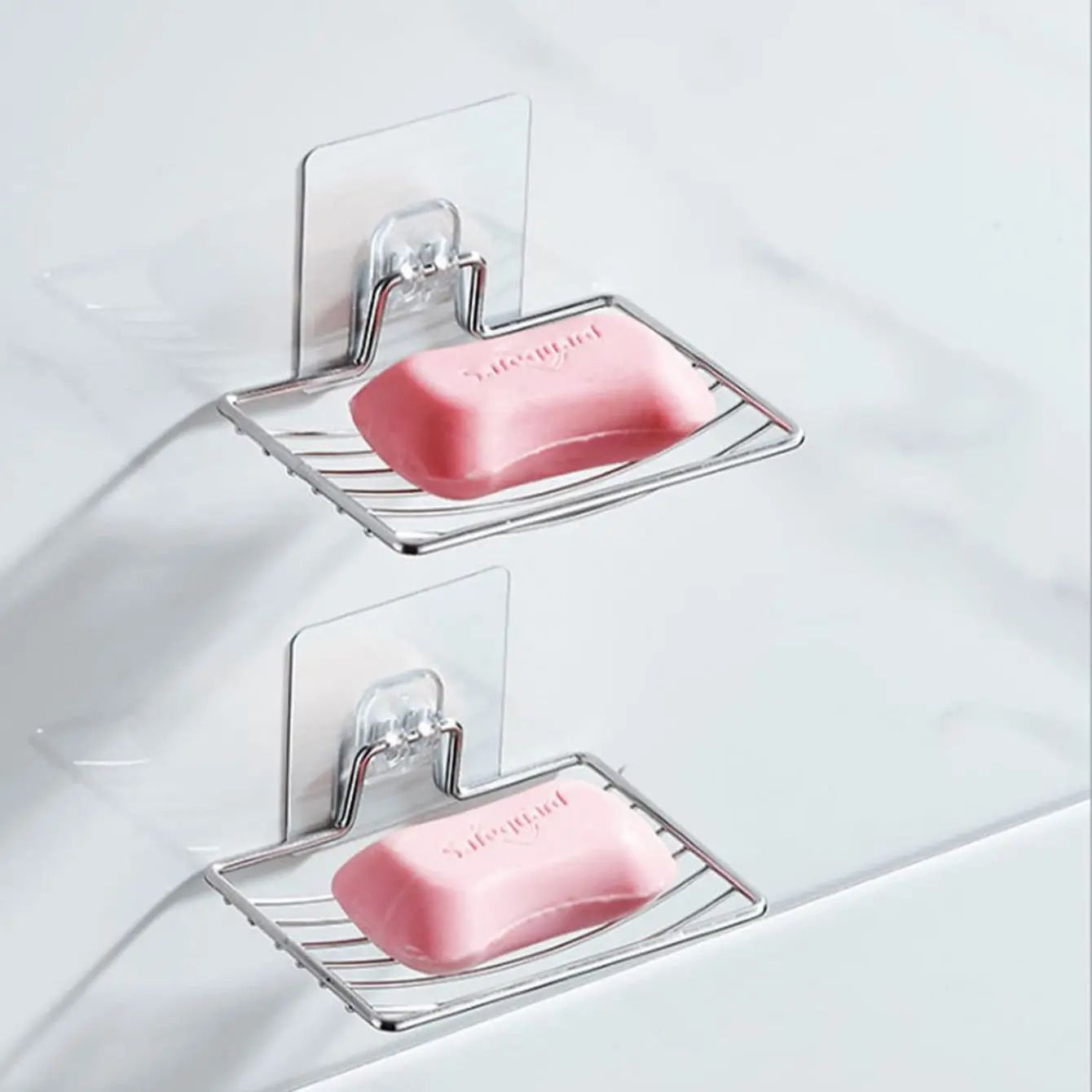 Stainless Steel Soap Rack PunchFree NailFree Bathroom Shelf With Single Layer Drain Wall  Sucker Mo 1