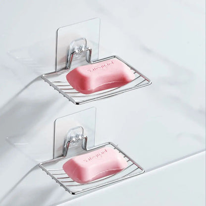 Stainless Steel Soap Rack PunchFree NailFree Bathroom Shelf With Single Layer Drain Wall  Sucker Mo 1