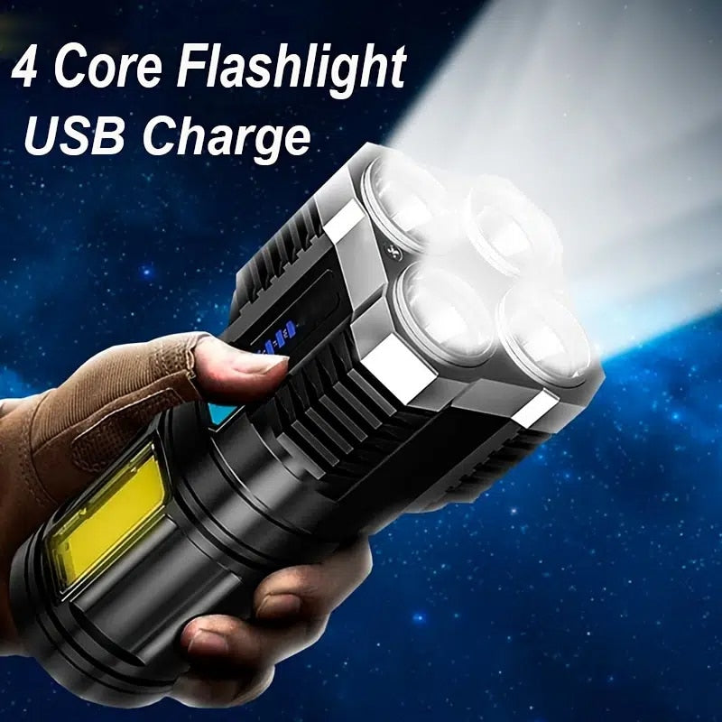 Rechargeable LED Flashlight, Ultra-Bright Lumen Camping Light with COB Side Illumination & 4 Lighting Modes