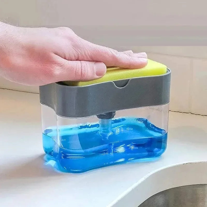 Kitchen Sponge Dispenser Manual Soap Pump & Automatic Soap Dispenser Bottle for Dishwashing