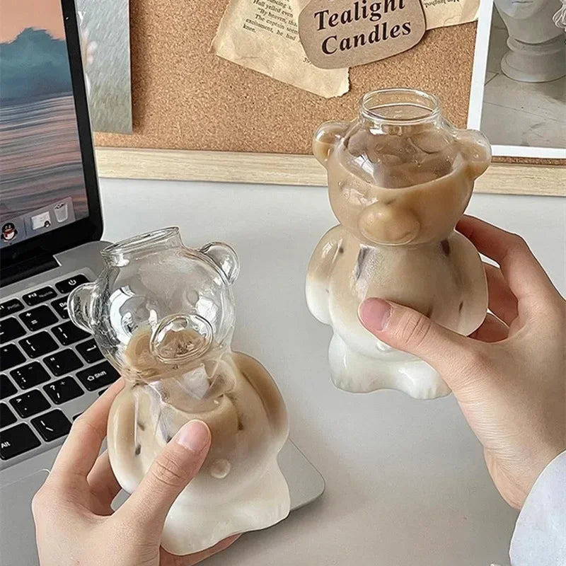 Cartoon Bear Mug Insulated Glass Cup With Straw Perfect Birthday  Christmas Gift 3