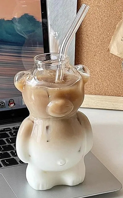 Cartoon Bear Mug Insulated Glass Cup With Straw Perfect Birthday  Christmas Gift 6