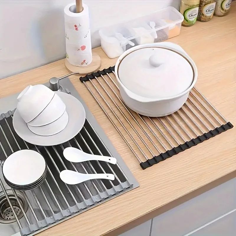 Foldable Silicone Drying Rack For Sink Stainless Steel Fruit  Vegetable Drainer Sponge Holder Kitch 3