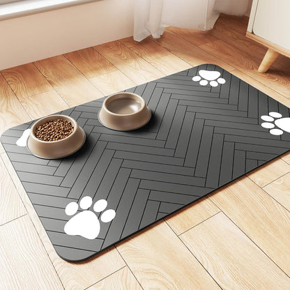 Absorbent Pet Feeding Mat with Waterproof Rubber Backing, Quick-Dry Dog & Cat Food Bowl Placemat for Spill-Proof Meals