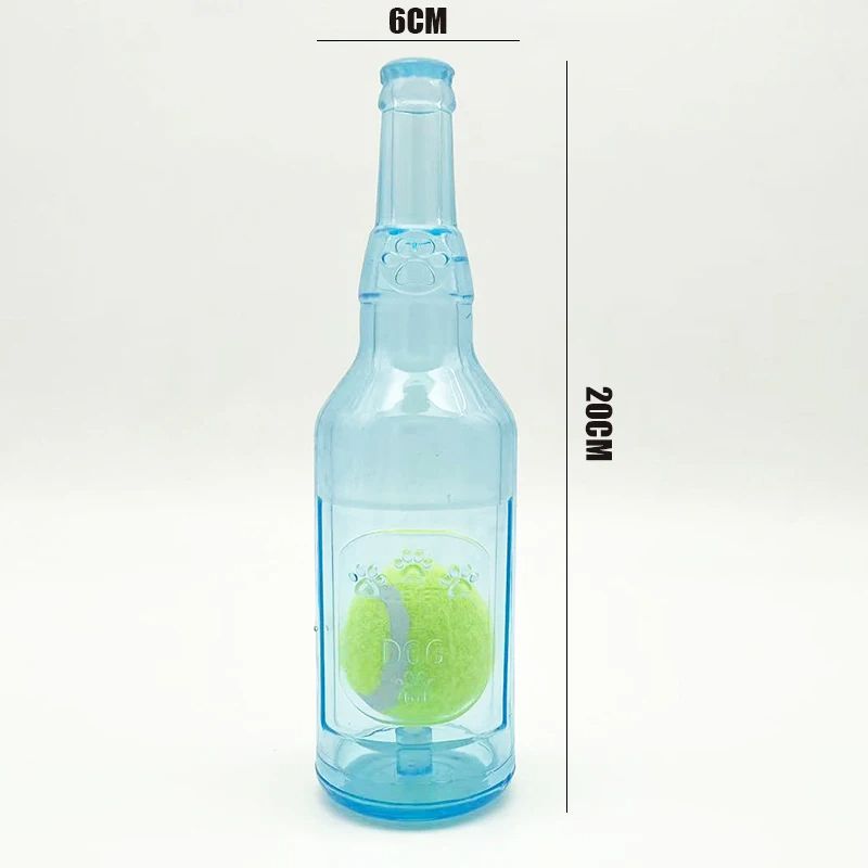 Durable TPR Chew Toy For Dogs  BiteResistant Beer Bottle With Squeaky Tennis Ball  Interactive Teet 3