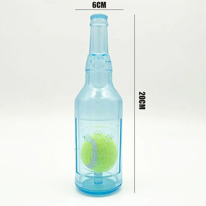 Durable TPR Chew Toy For Dogs  BiteResistant Beer Bottle With Squeaky Tennis Ball  Interactive Teet 3