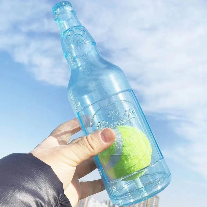 Durable TPR Chew Toy For Dogs  BiteResistant Beer Bottle With Squeaky Tennis Ball  Interactive Teet 6