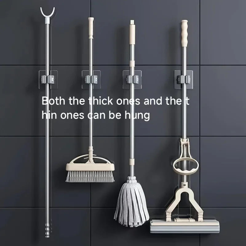Mop Holder Wall Mount SelfAdhesive Broom Stand SpaceSaving Brush  Umbrella Hook Organizer For Bathr