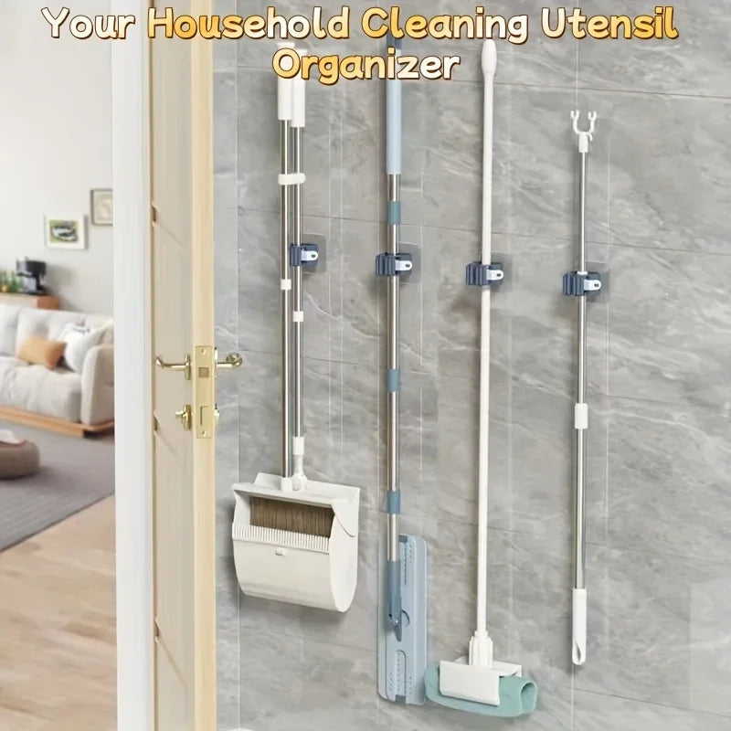 Mop Holder Wall Mount SelfAdhesive Broom Stand SpaceSaving Brush  Umbrella Hook Organizer For Bathr