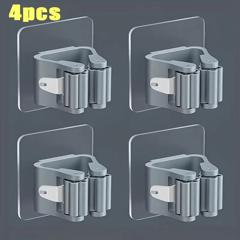Mop Holder Wall Mount SelfAdhesive Broom Stand SpaceSaving Brush  Umbrella Hook Organizer For Bathr