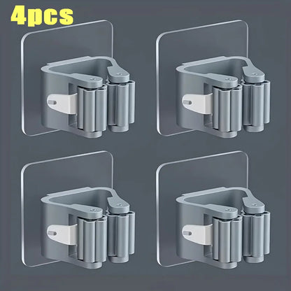 Mop Holder Wall Mount SelfAdhesive Broom Stand SpaceSaving Brush  Umbrella Hook Organizer For Bathr