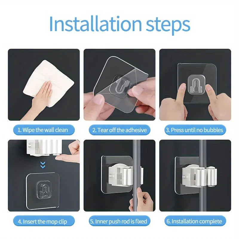 Mop Holder Wall Mount SelfAdhesive Broom Stand SpaceSaving Brush  Umbrella Hook Organizer For Bathr
